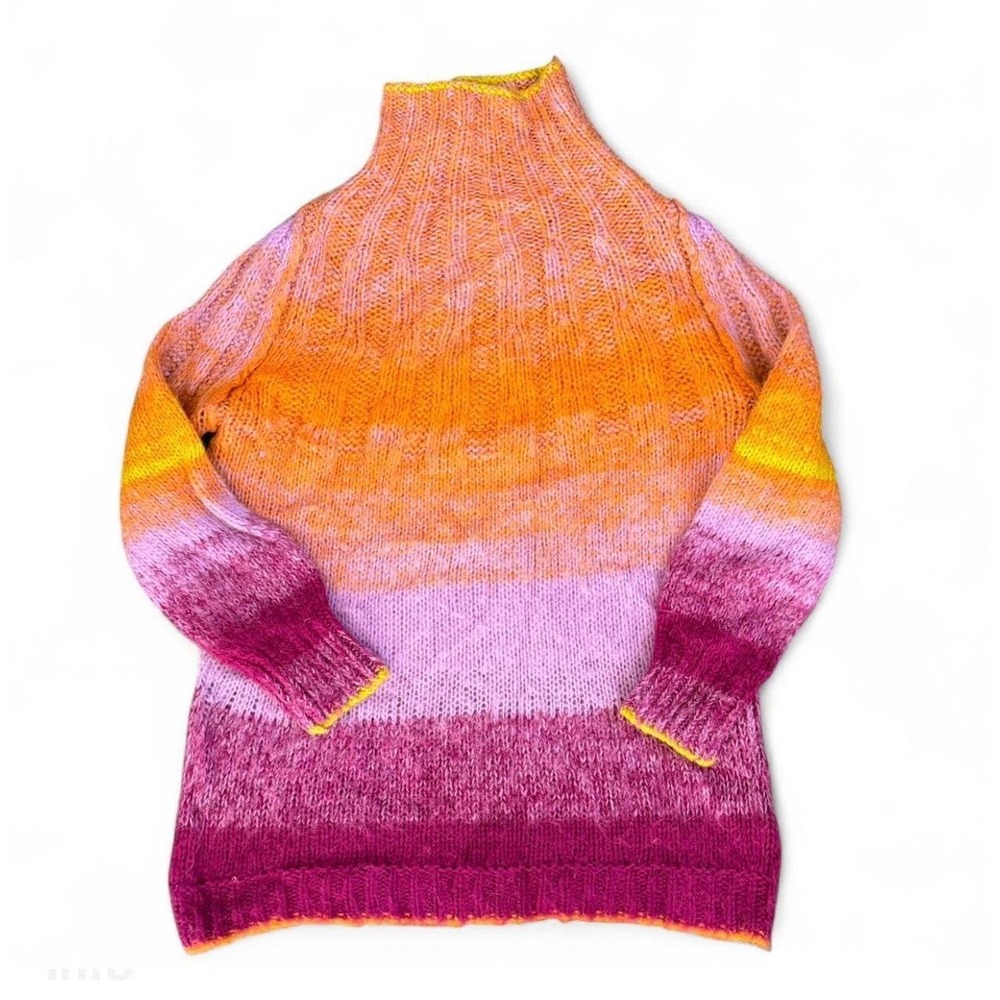 Anthropologie Women's XS Ombré Alpaca Wool Blend Turtleneck Sweater Pink Orange